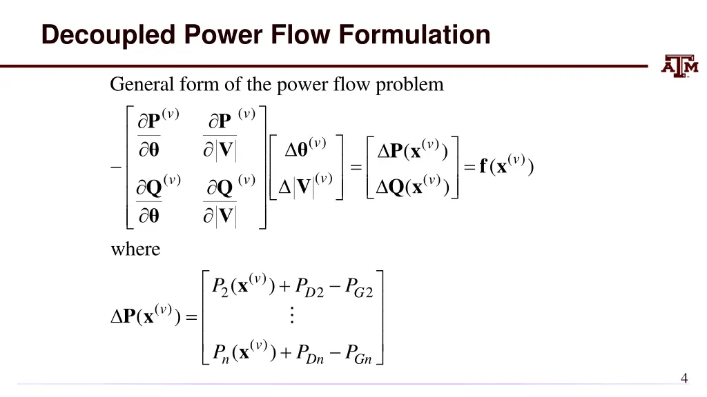 decoupled power flow formulation
