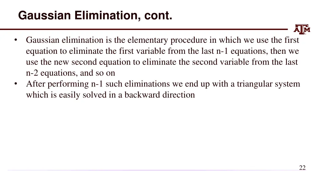 gaussian elimination cont