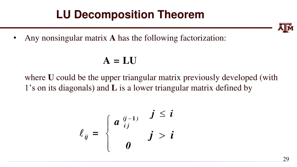 lu decomposition theorem