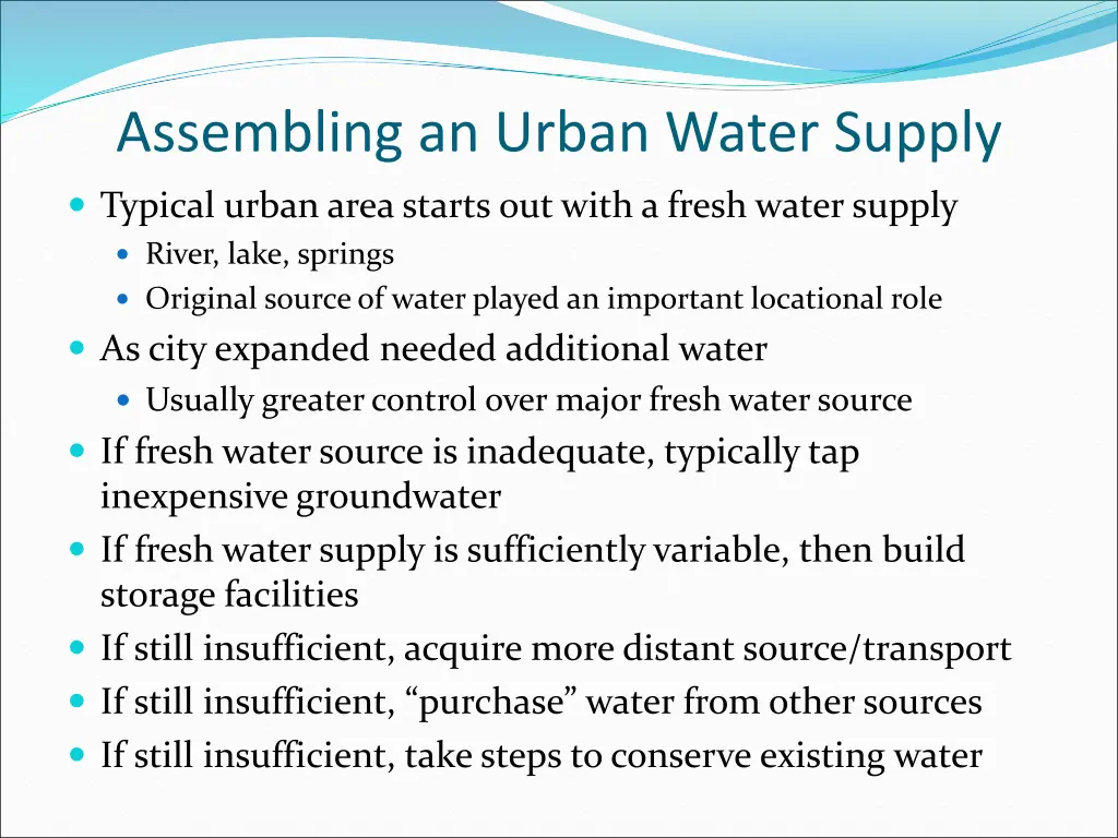 assembling an urban water supply