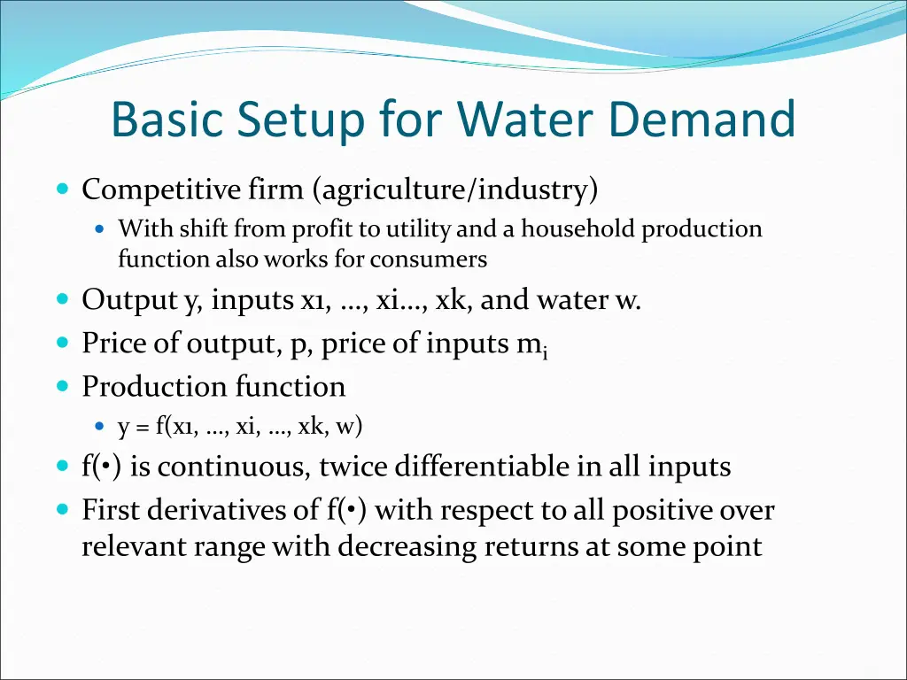 basic setup for water demand