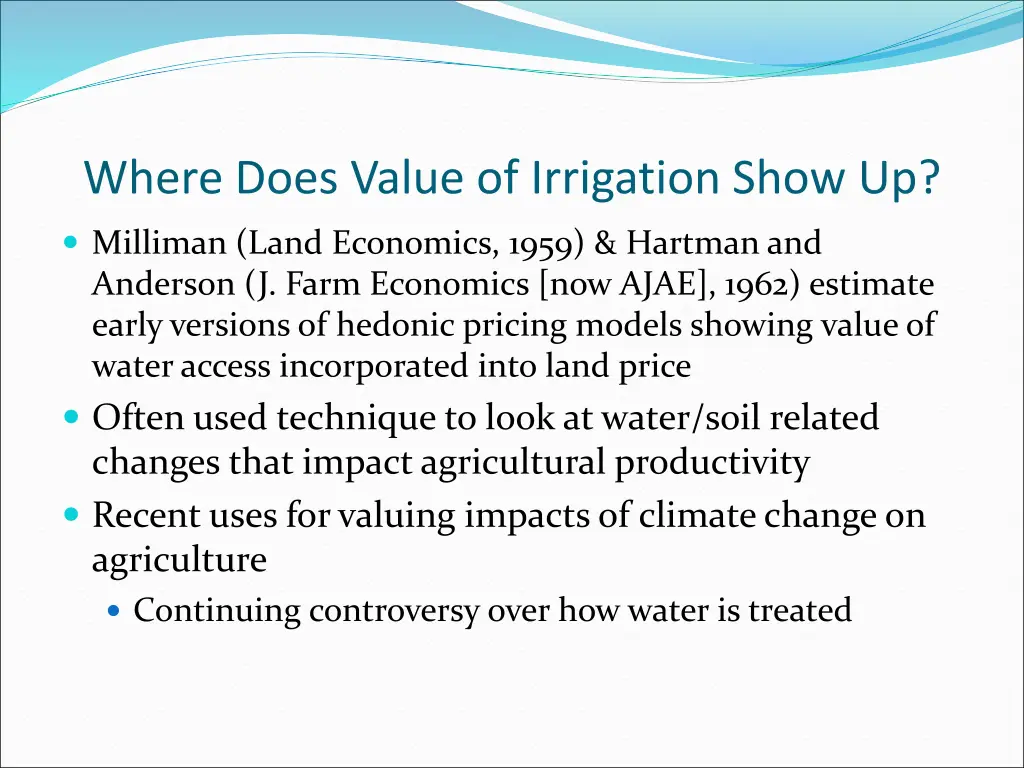 where does value of irrigation show up