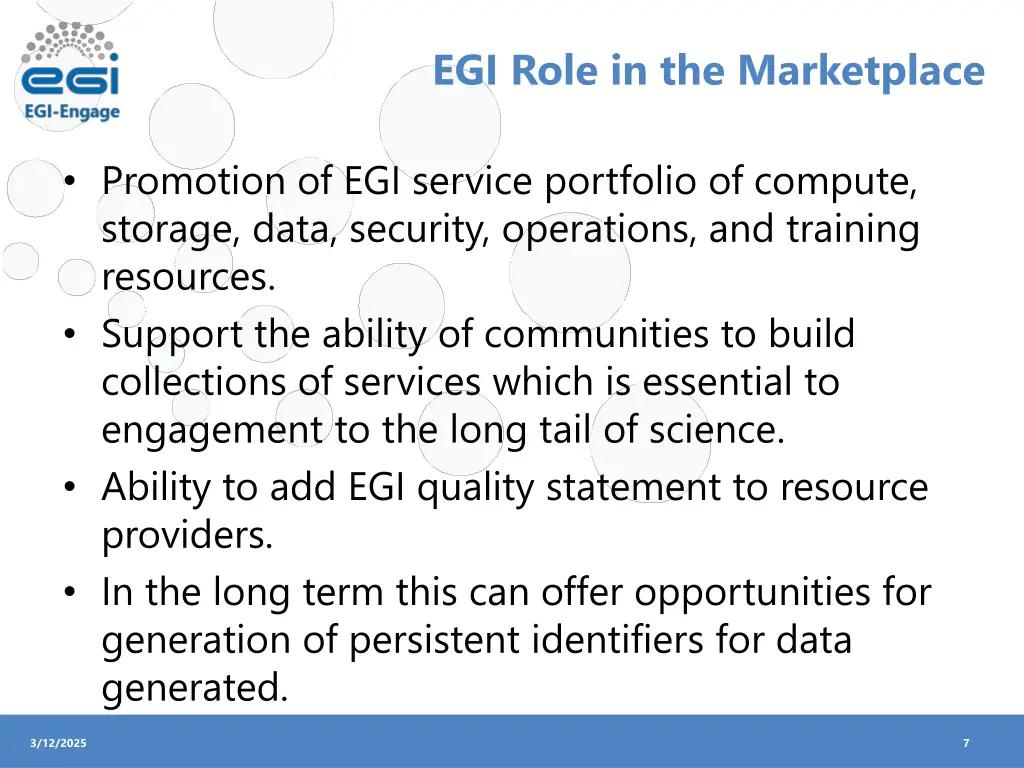 egi role in the marketplace