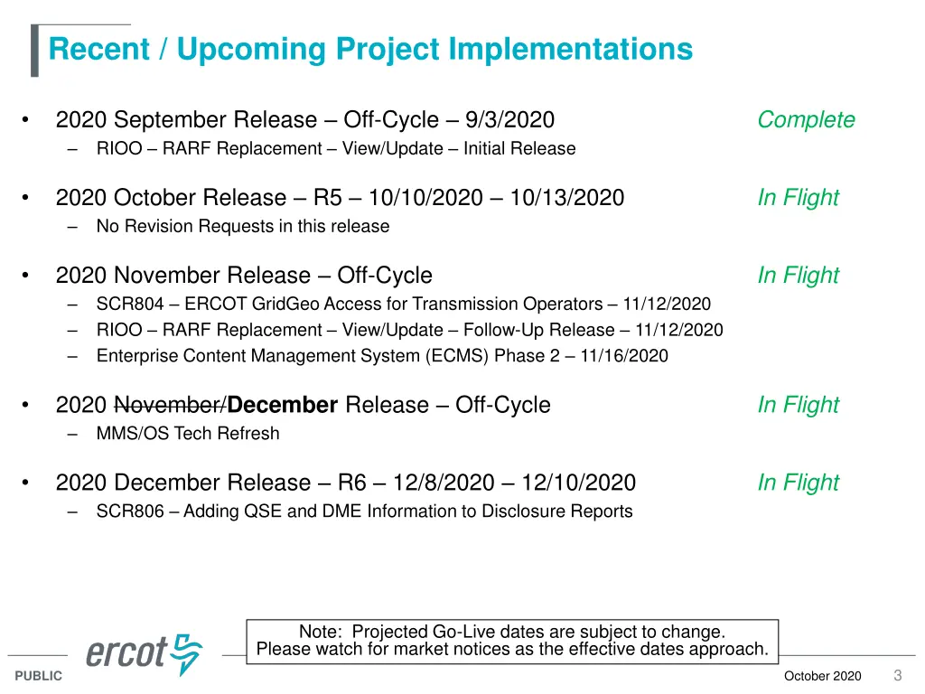 recent upcoming project implementations