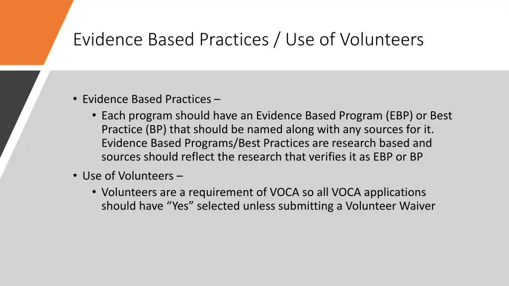 evidence based practices use of volunteers