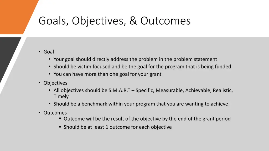 goals objectives outcomes