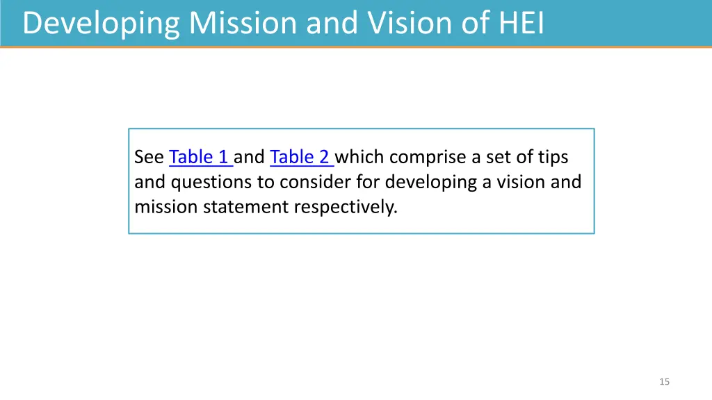 developing mission and vision of hei