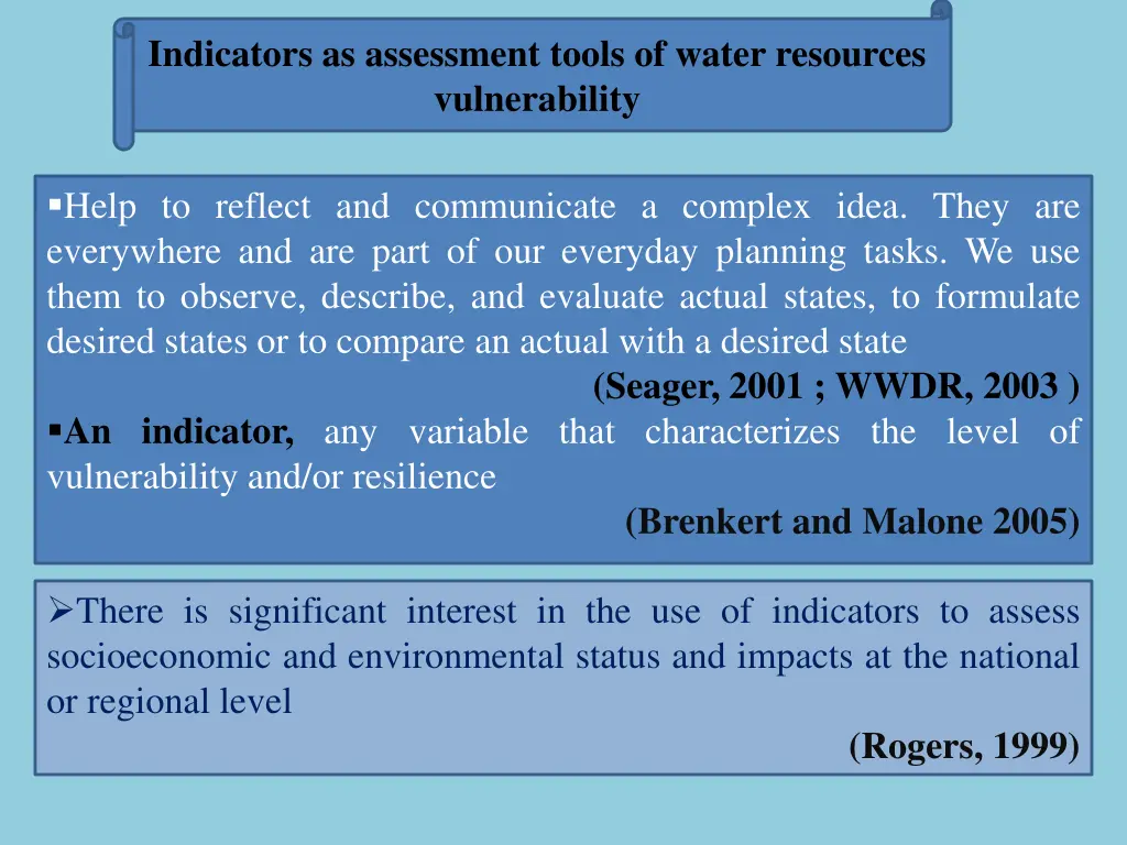 indicators as assessment tools of water resources