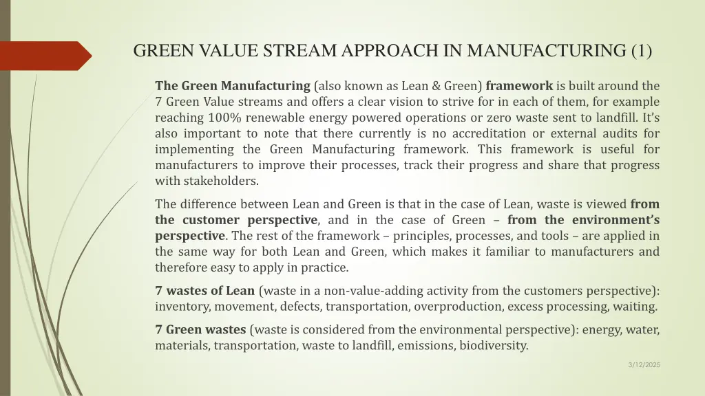 green value stream approach in manufacturing 1