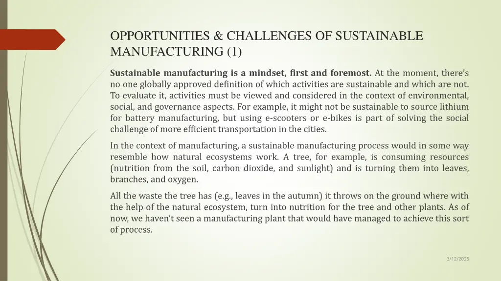 opportunities challenges of sustainable