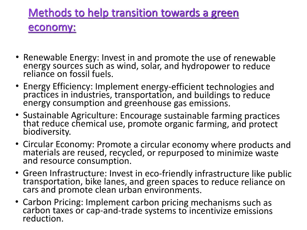 methods to help transition towards a green economy