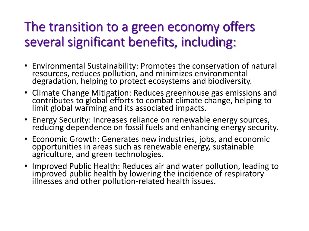 the transition to a green economy offers several