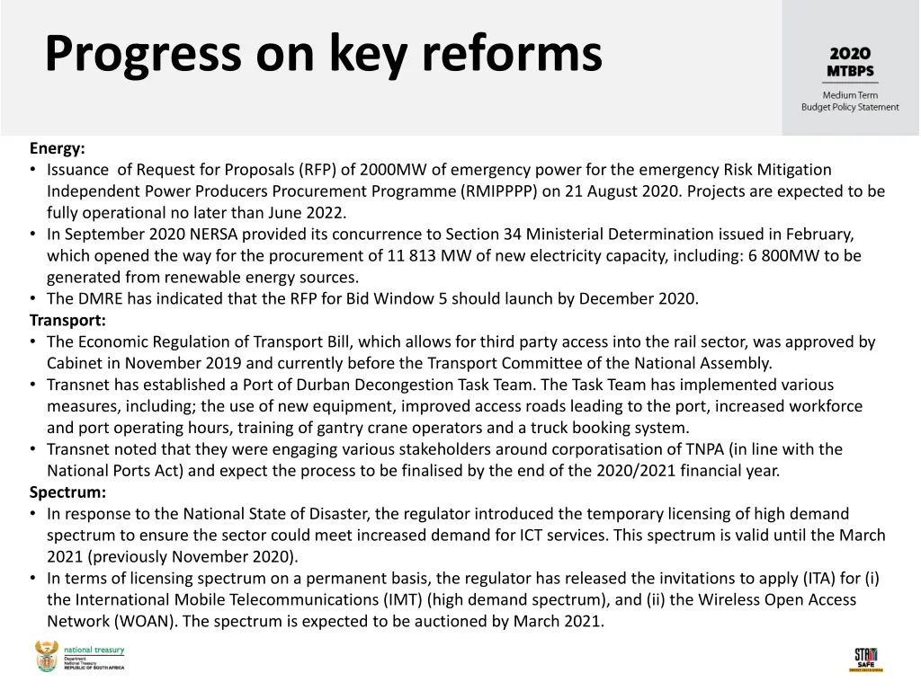 progress on key reforms