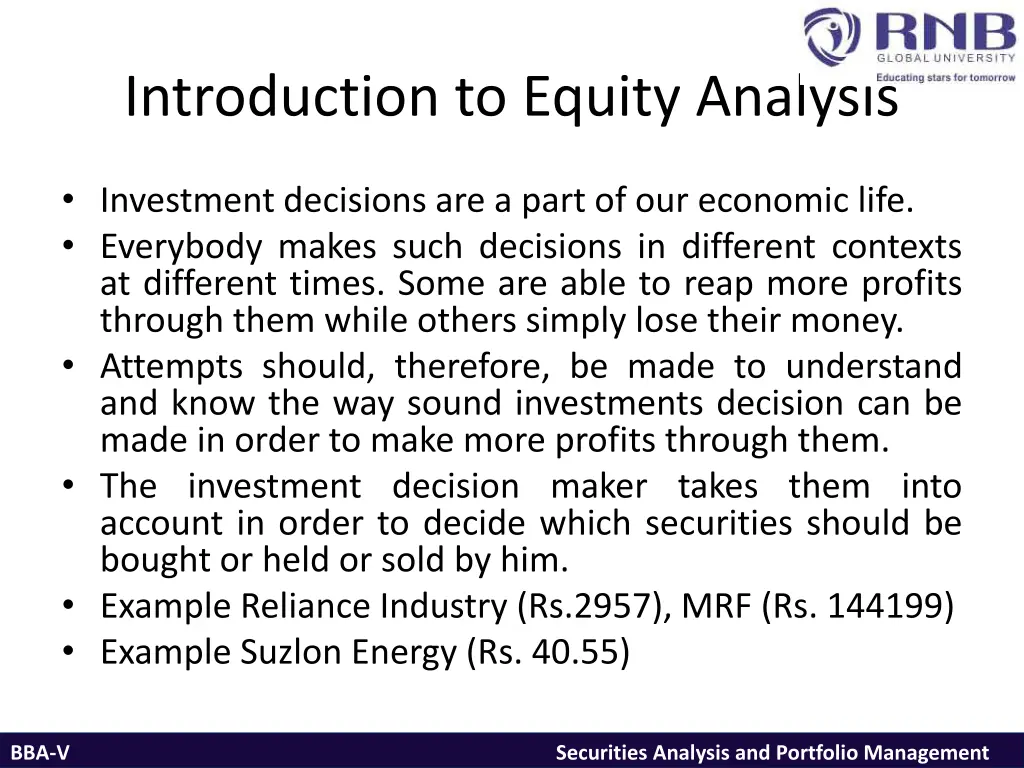 introduction to equity analysis