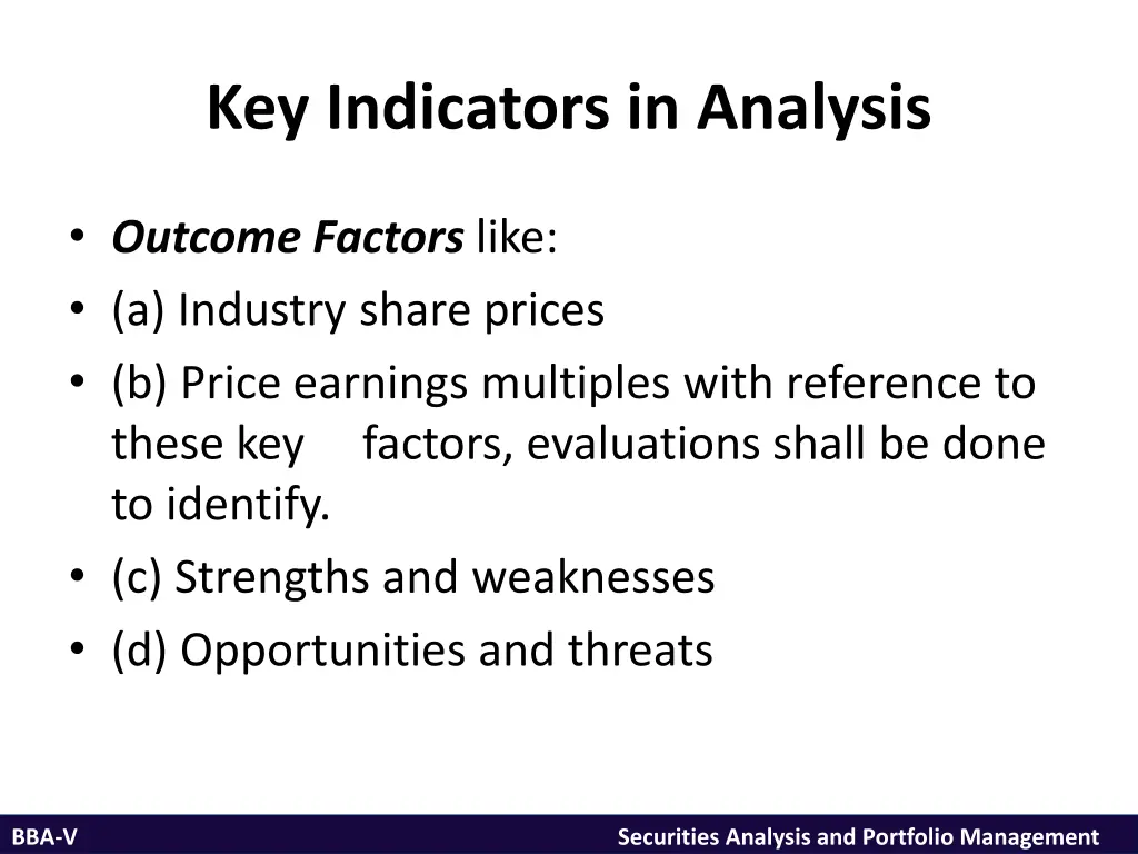 key indicators in analysis 1