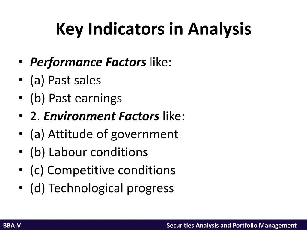 key indicators in analysis
