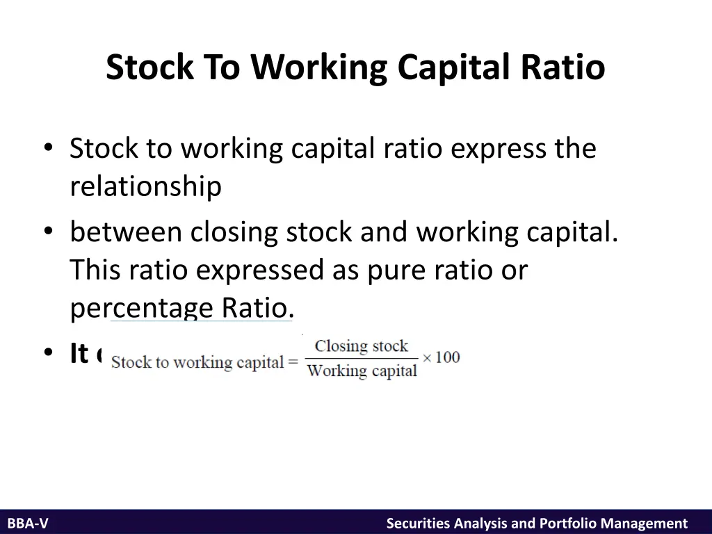 stock to working capital ratio