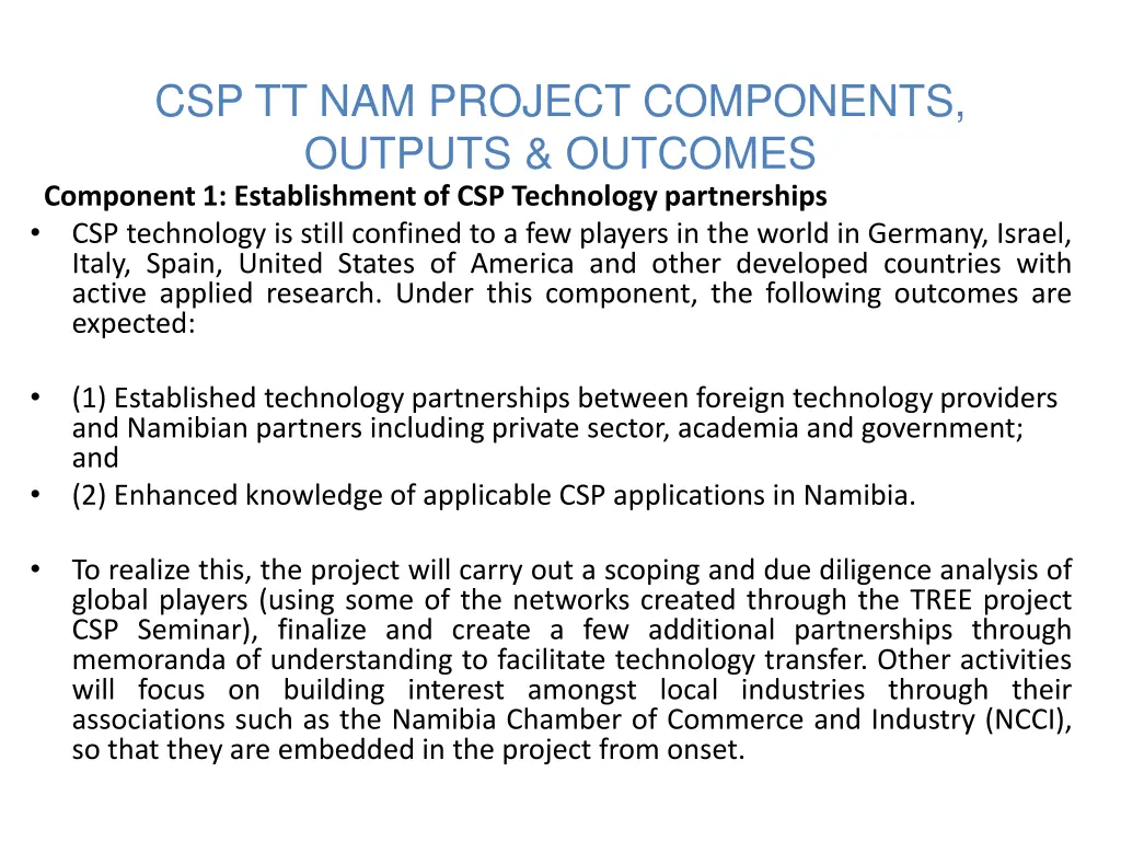csp tt nam project components outputs outcomes