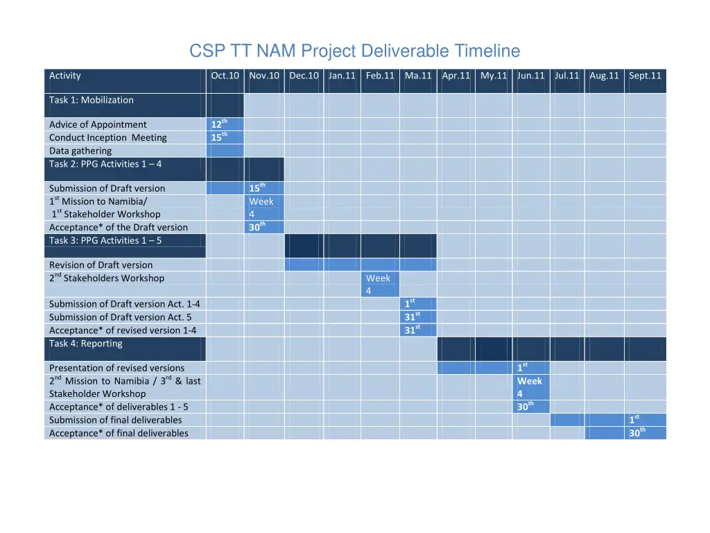 csp tt nam project deliverable timeline