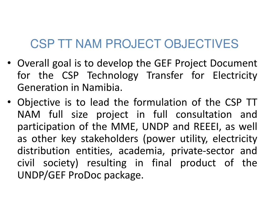 csp tt nam project objectives