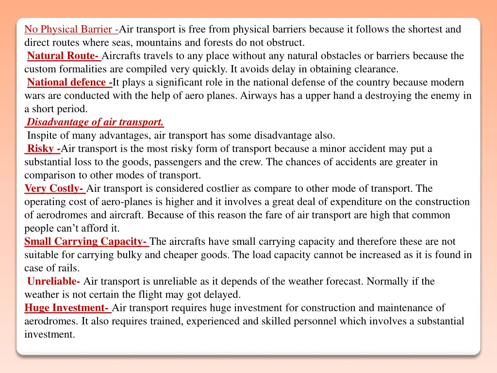 no physical barrier air transport is free from