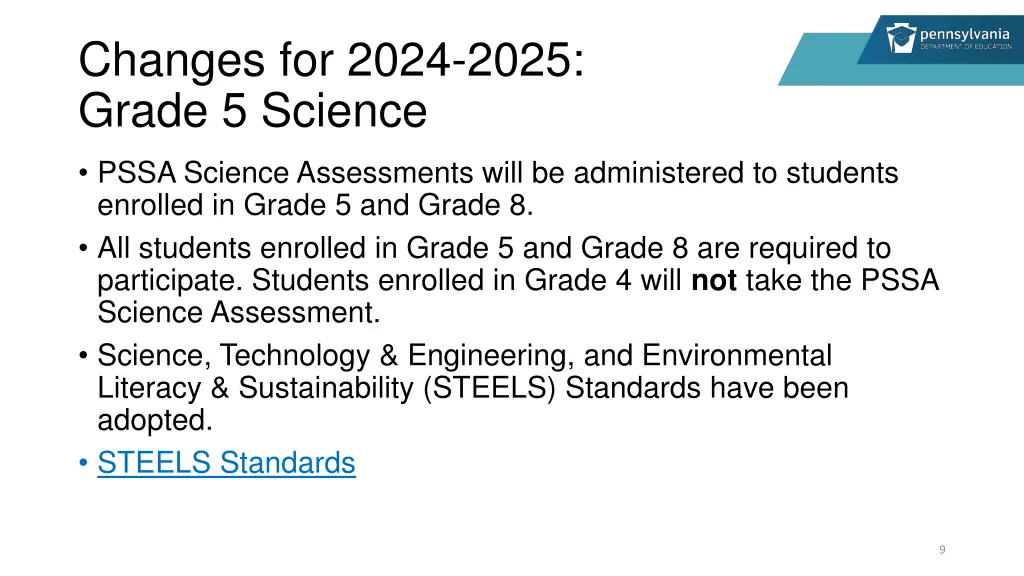 changes for 2024 2025 grade 5 science