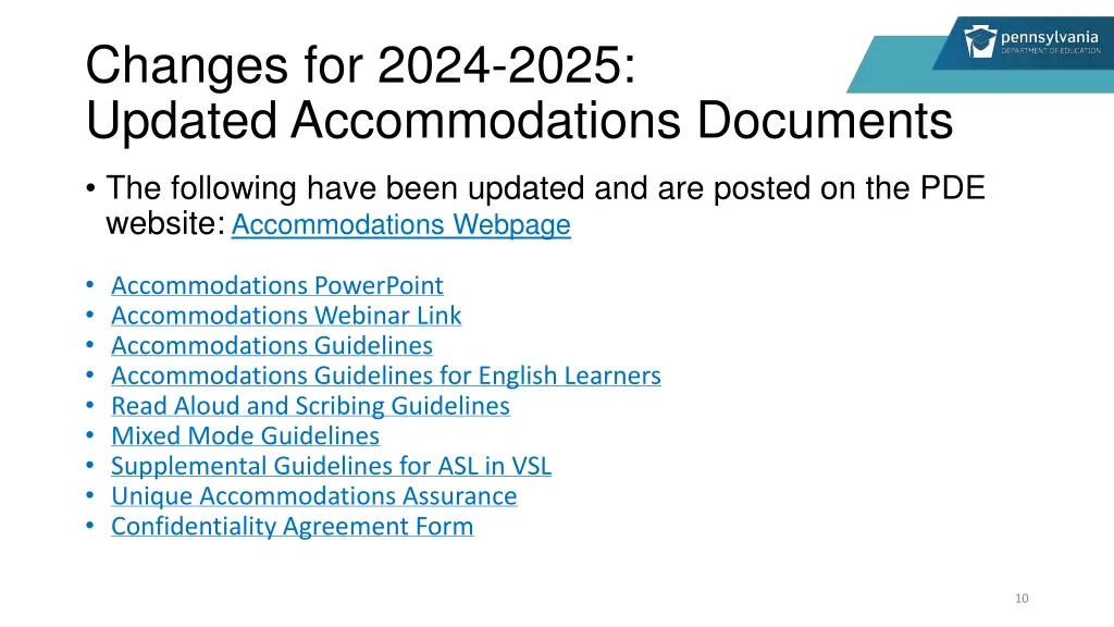 changes for 2024 2025 updated accommodations