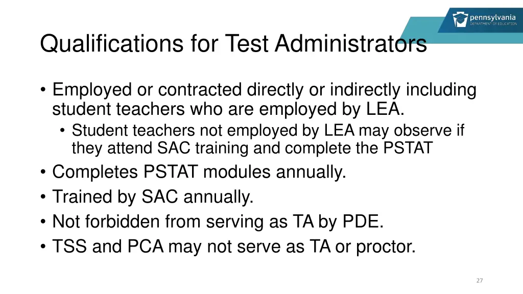 qualifications for test administrators