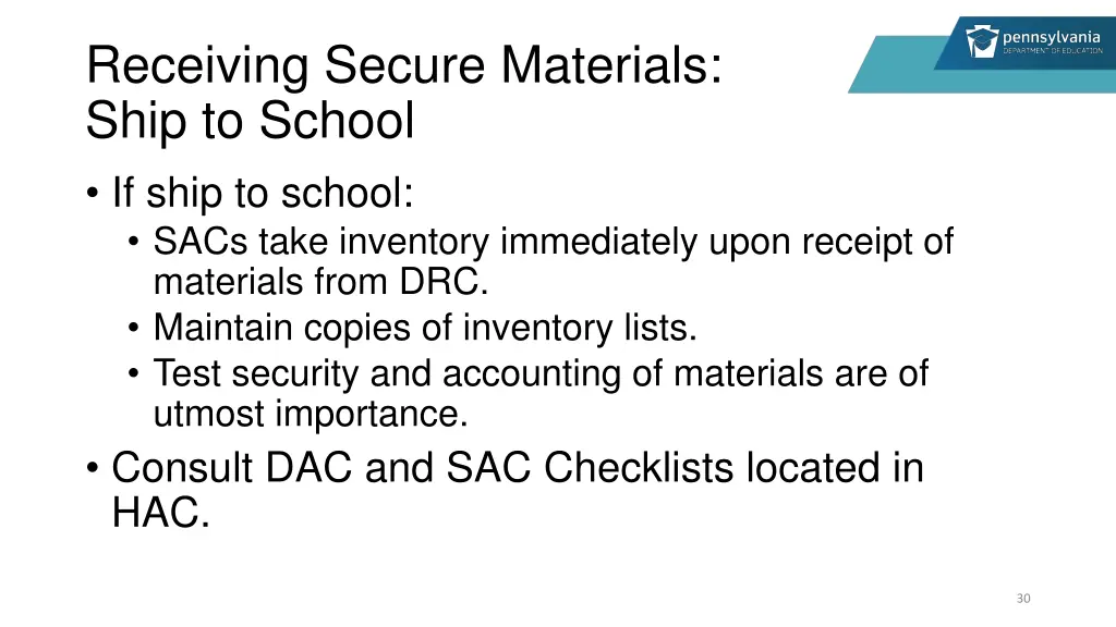 receiving secure materials ship to school if ship