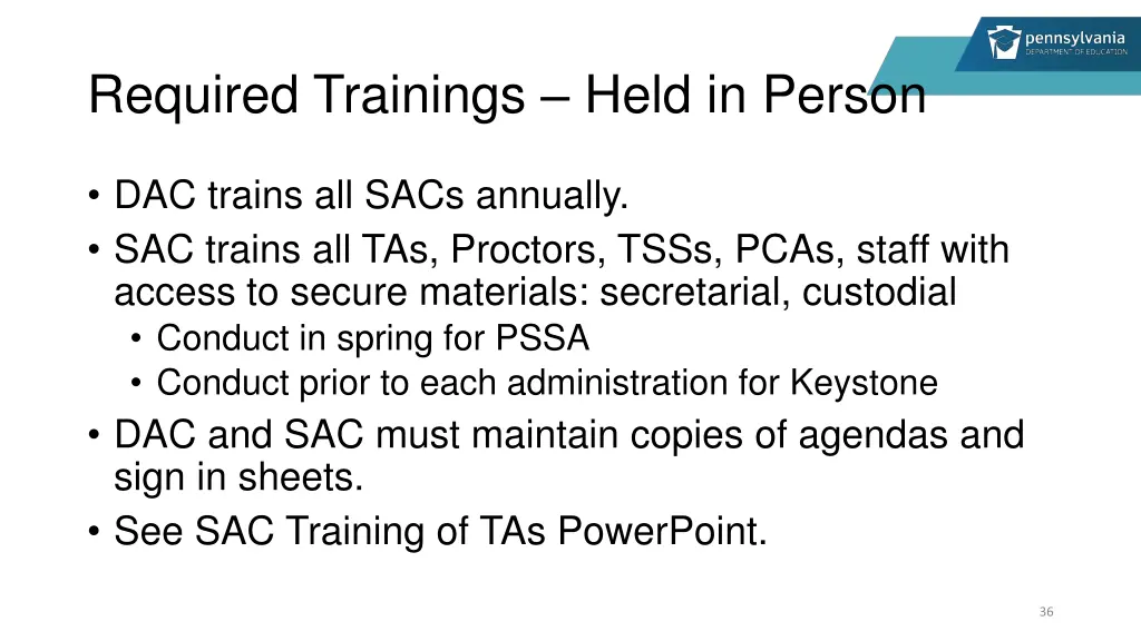 required trainings held in person