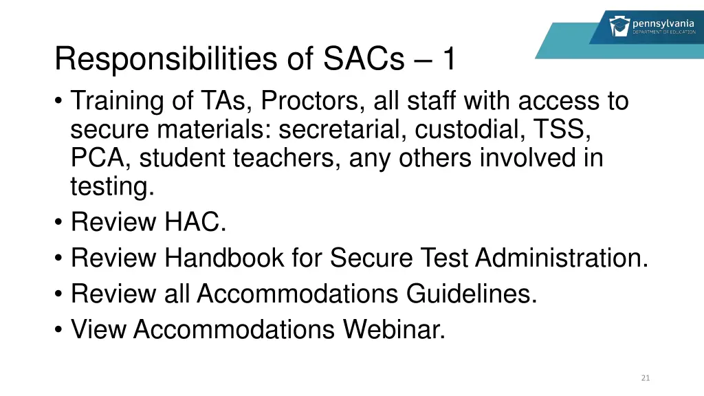responsibilities of sacs 1 training