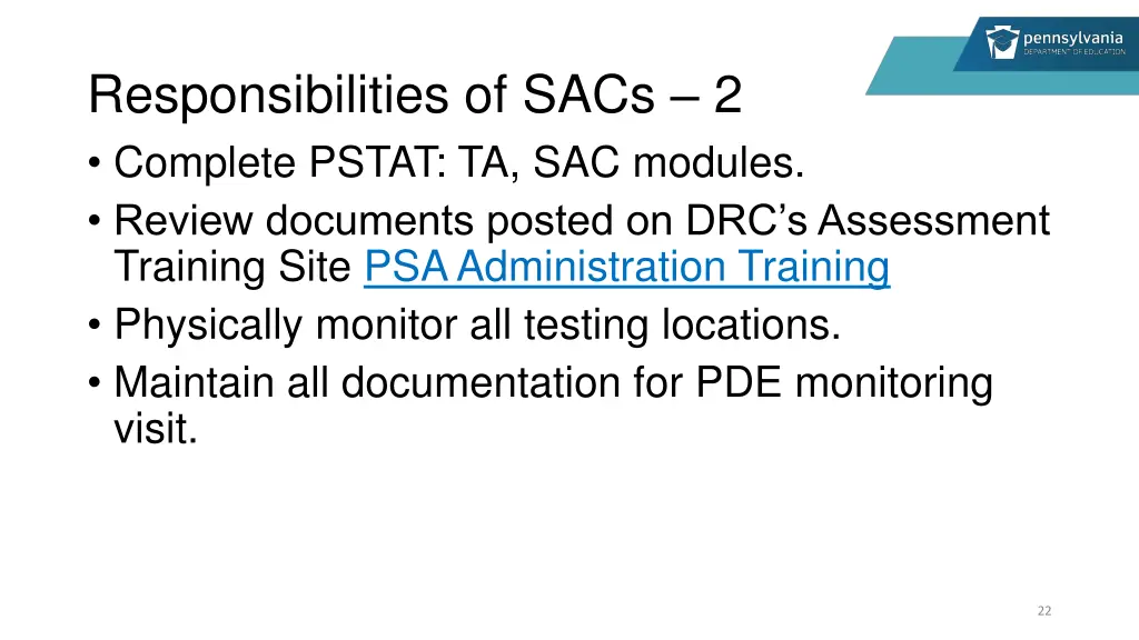 responsibilities of sacs 2 complete pstat