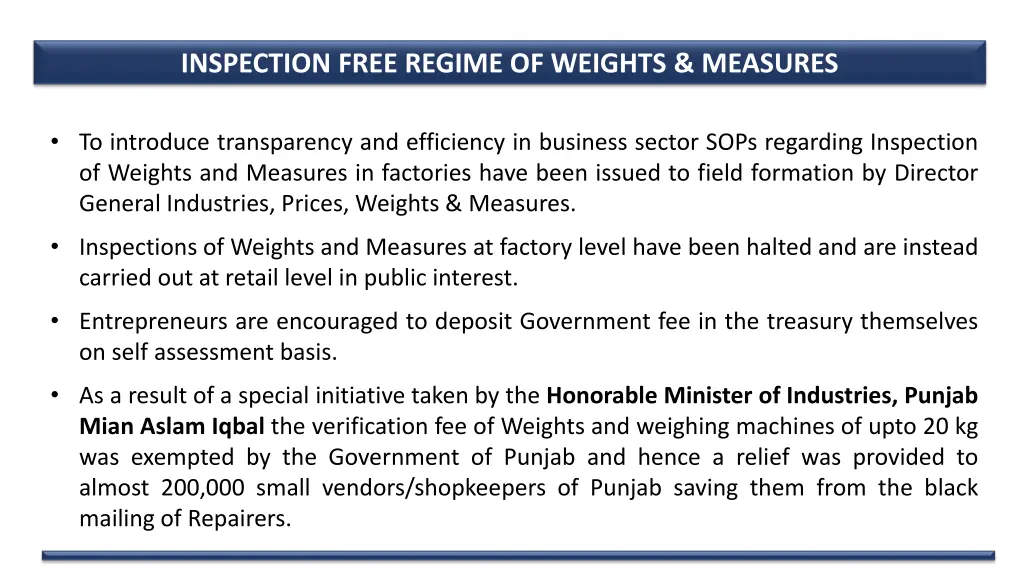 inspection free regime of weights measures