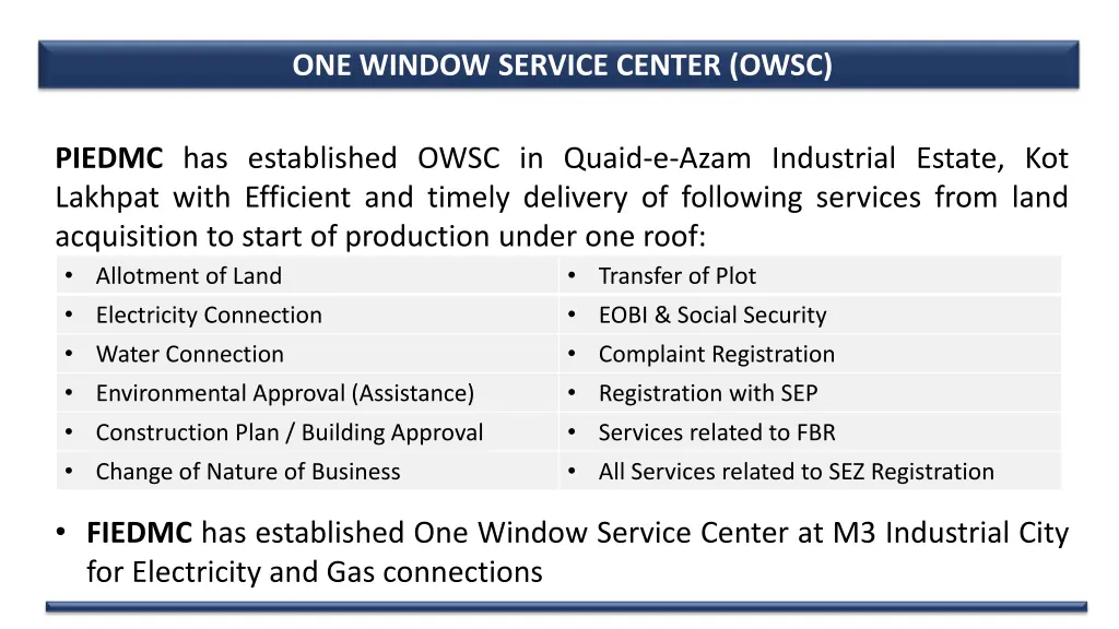 one window service center owsc