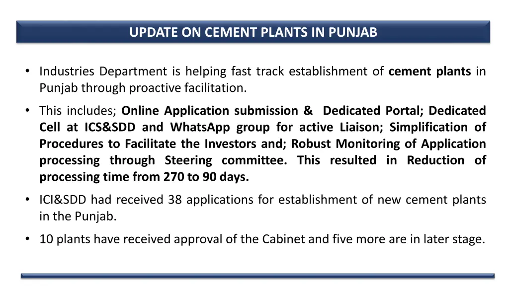 update on cement plants in punjab
