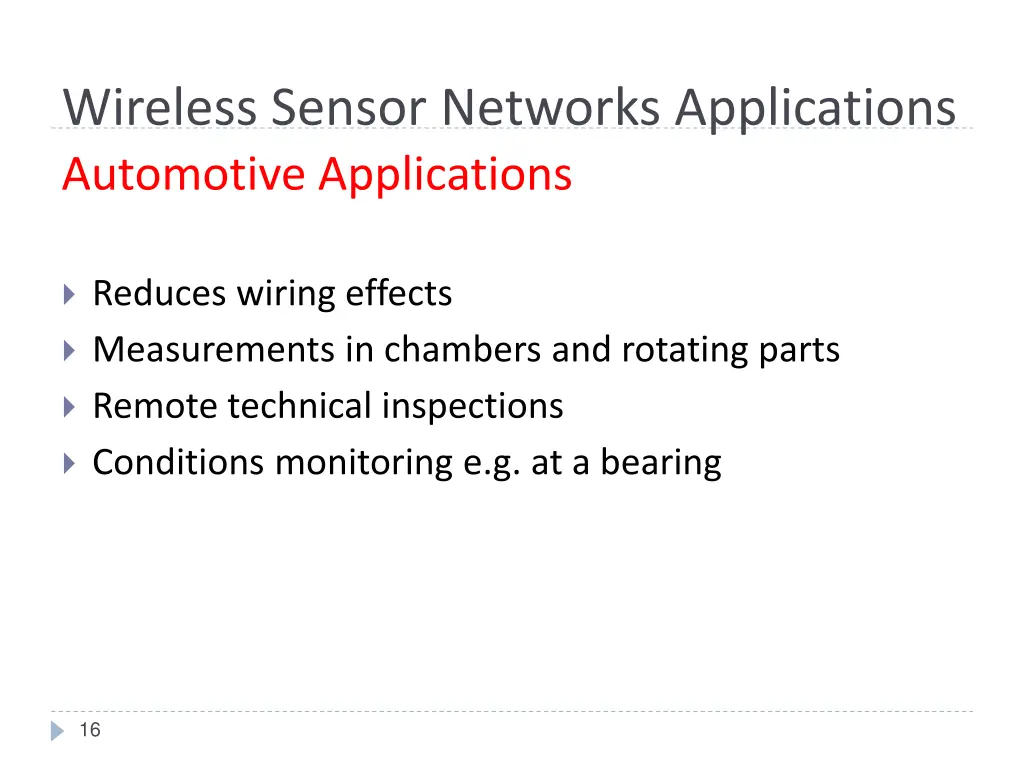 wireless sensor networks applications automotive