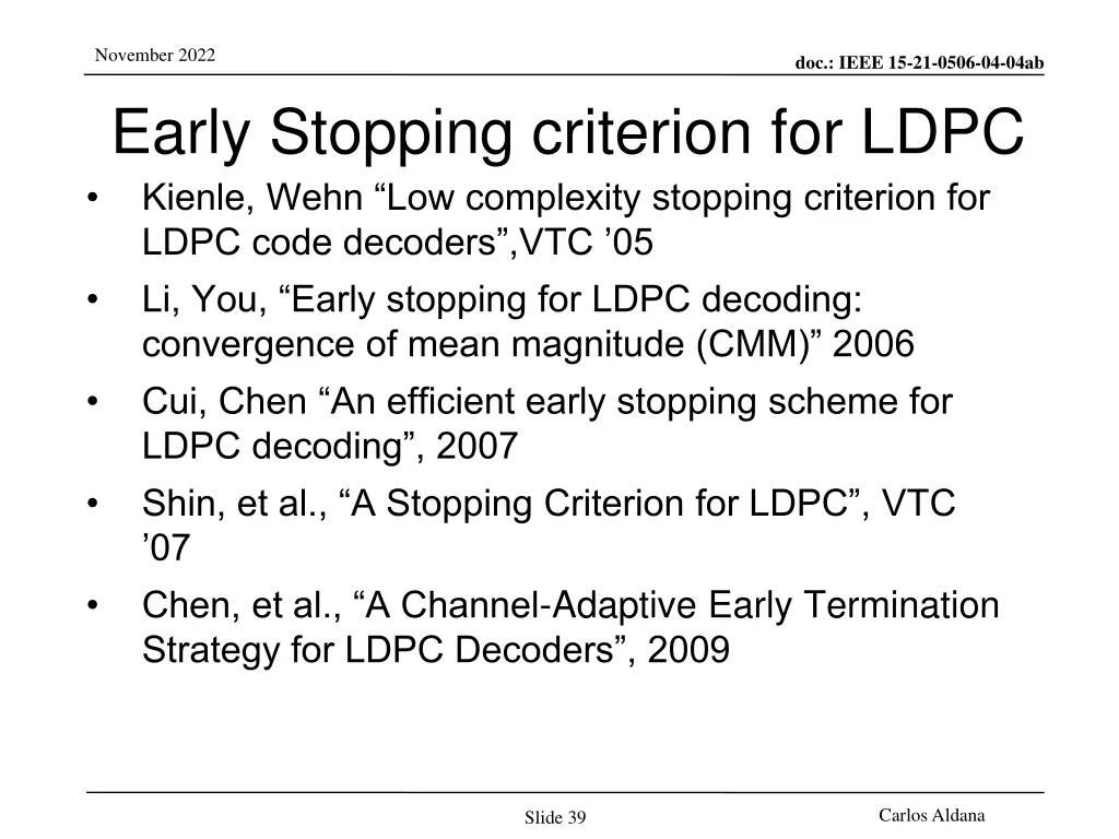november 2022 early stopping criterion for ldpc