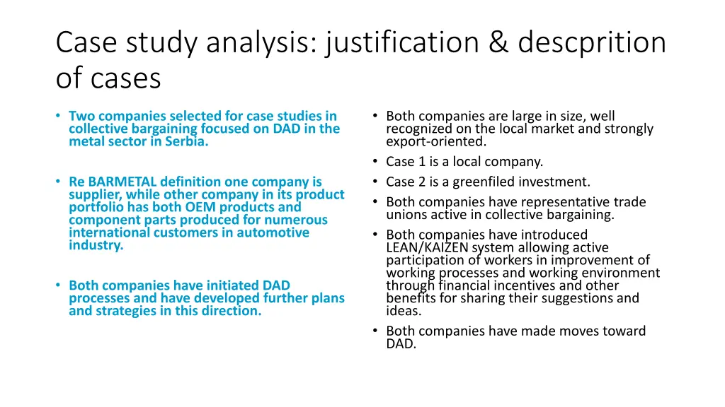case study analysis justification descprition