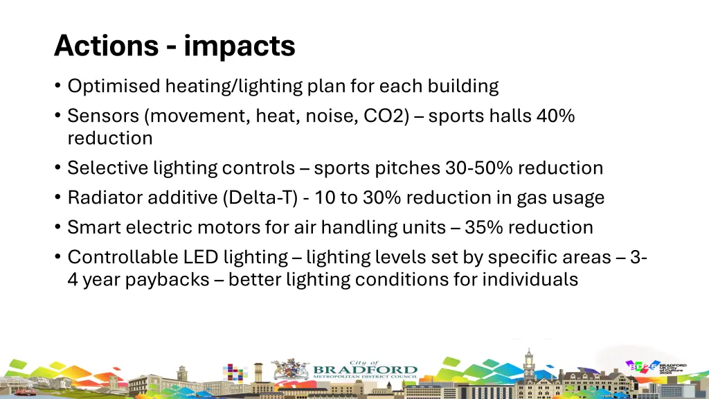 actions impacts optimised heating lighting plan