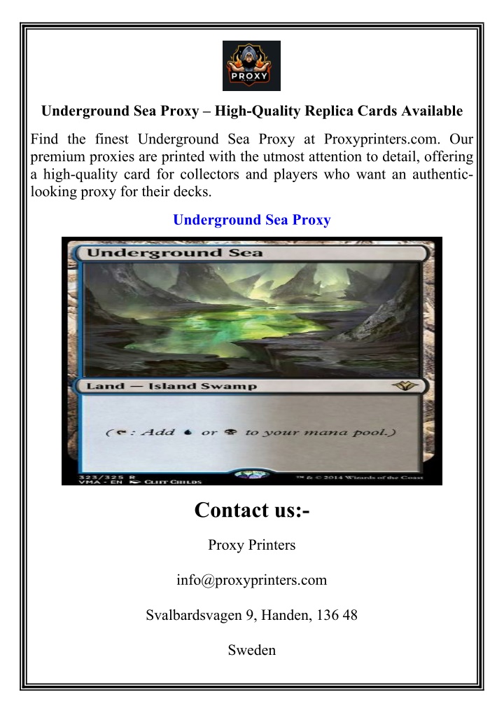 underground sea proxy high quality replica cards