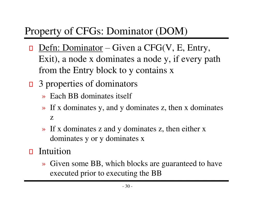 property of cfgs dominator dom