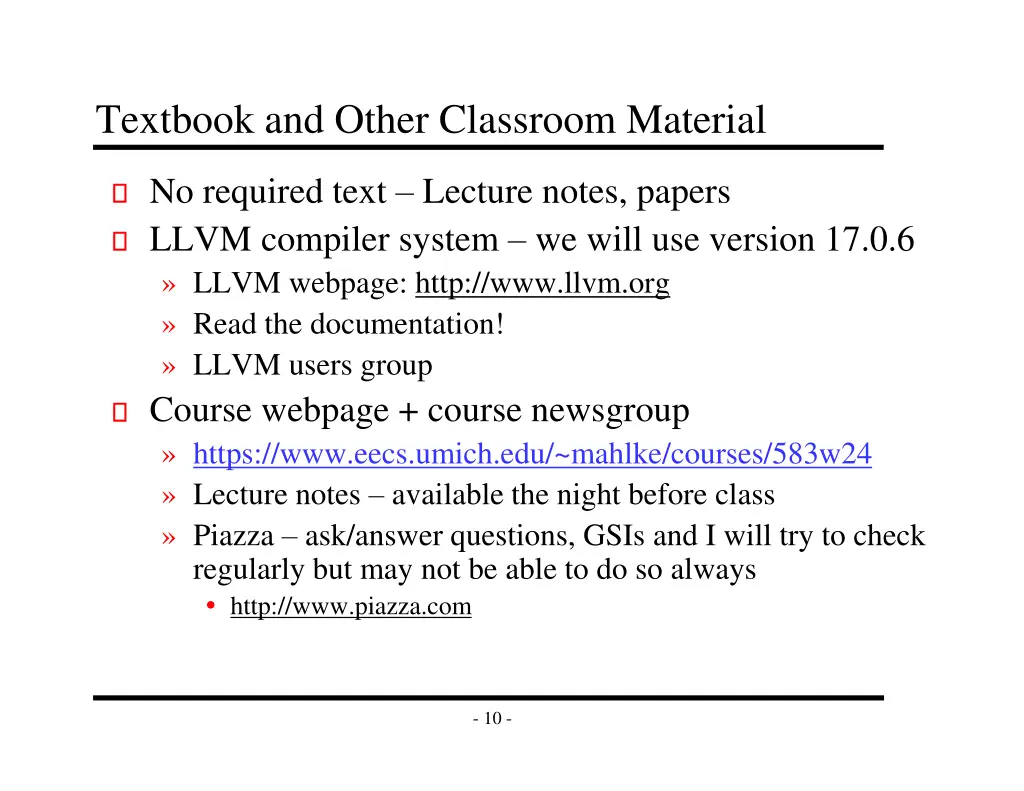 textbook and other classroom material