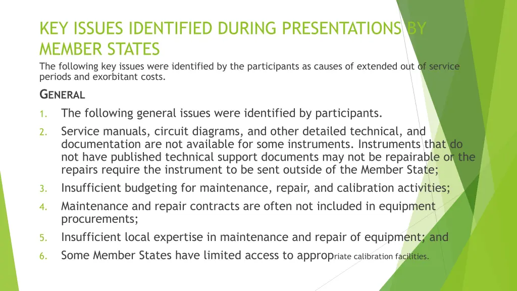 key issues identified during presentations