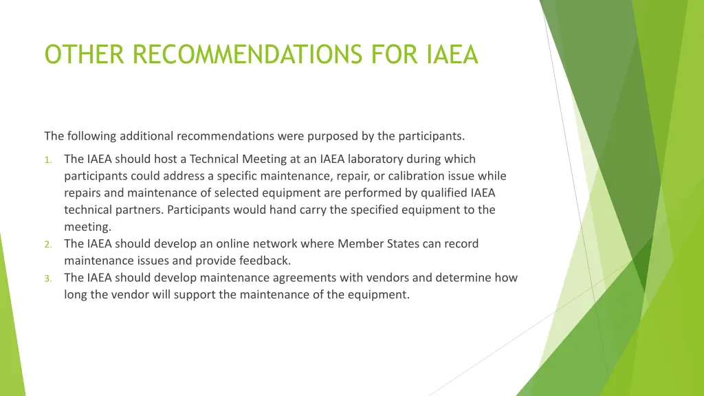 other recommendations for iaea