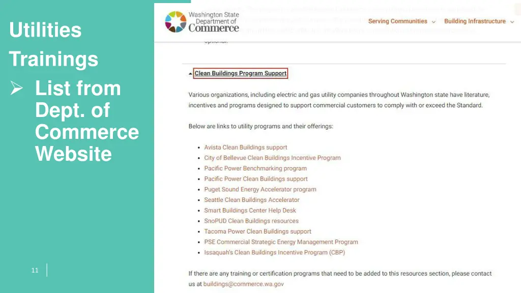 utilities trainings list from dept of commerce