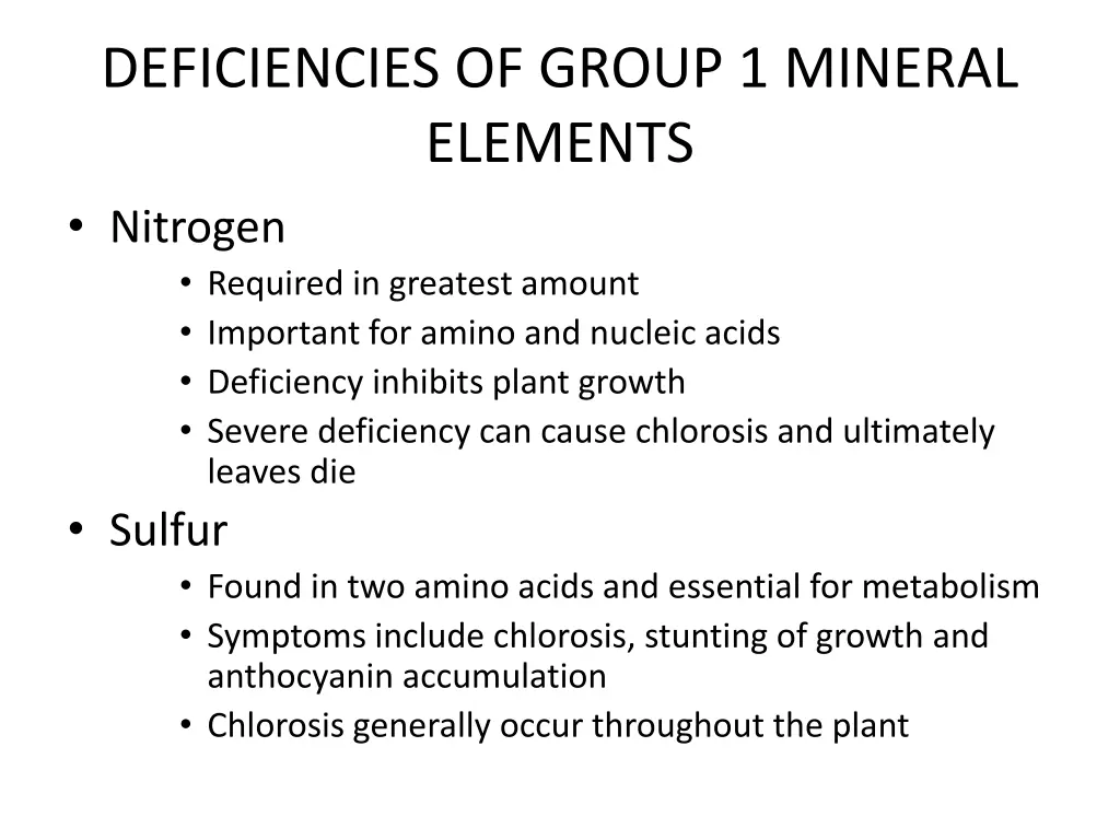 deficiencies of group 1 mineral elements nitrogen