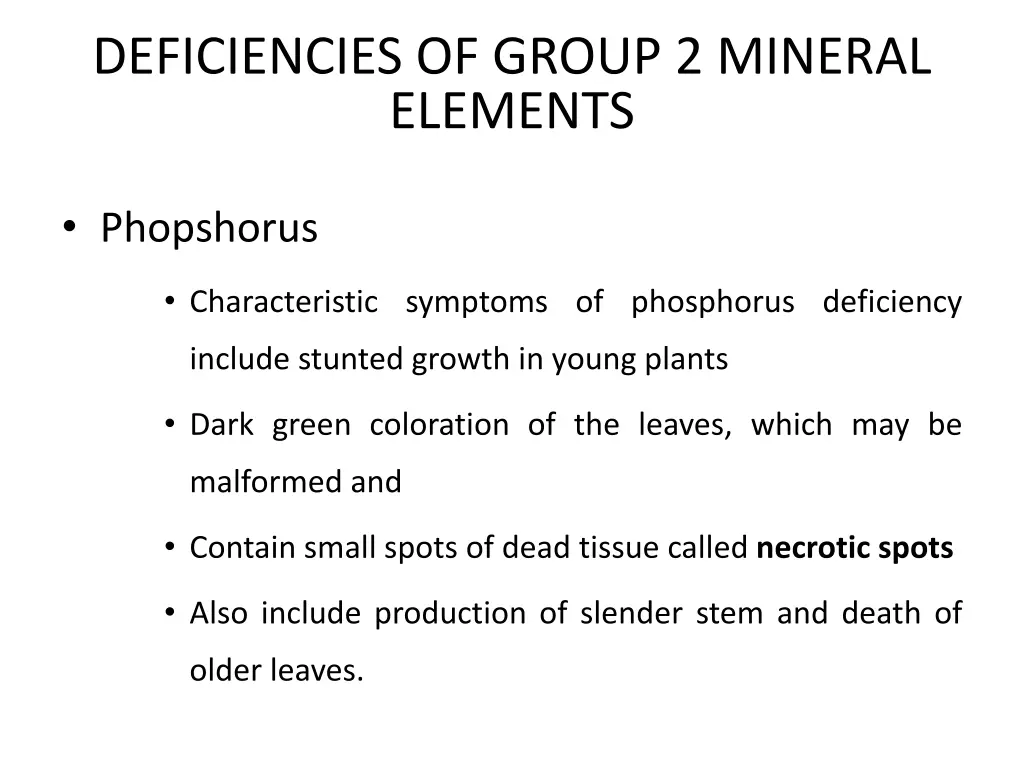 deficiencies of group 2 mineral elements