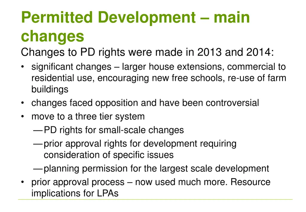 permitted development main changes changes
