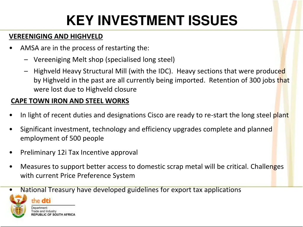 key investment issues
