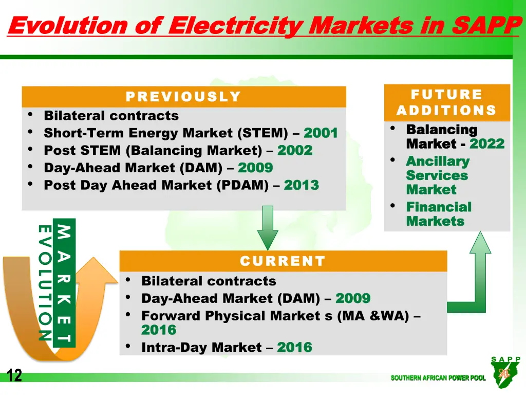 evolution of electricity markets in sapp